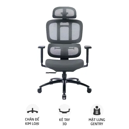 Ghế công thái học WARRIOR Hero WEC509 | Đen xám, 150kg, Chân xoay, Lưng lưới