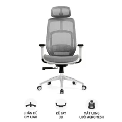 Ghế công thái học HYPERWORK Airy | Trắng, 120kg, Chân xoay, Lưng lưới - Máy Tính Bàn Đắk Lắk