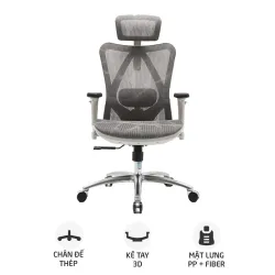 Ghế công thái học SIHOO M57 | Xám, 120kg, Chân xoay, Lưng lưới - Máy Tính Bàn Đắk Lắk