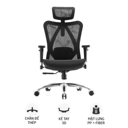 Ghế công thái học SIHOO M57 | Đen, 120kg, Chân xoay, Lưng lưới - Máy Tính Bàn Đắk Lắk