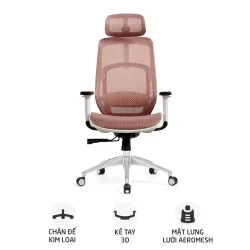 Ghế công thái học HYPERWORK Airy | Hồng, 120kg, Chân xoay, Lưng lưới - Máy Tính Bàn Đắk Lắk