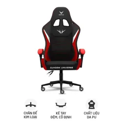 Ghế gaming CENTAUR Gundam Universe | Đen đỏ, 150kg, Chân xoay, Da PU - Máy Tính Bàn Đắk Lắk