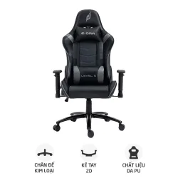 Ghế gaming E DRA Level E EGC229 | Đen xám, 150kg, Chân xoay, Da PU - Máy Tính Bàn Đắk Lắk