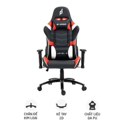 Ghế gaming E DRA Level E EGC229 | Đen đỏ, 150kg, Chân xoay, Da PU - Máy Tính Bàn Đắk Lắk