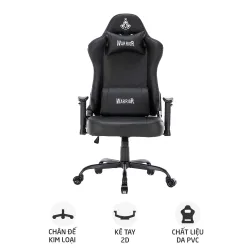 Ghế gaming WARRIOR Raider WGC207 | Đen, 120kg, Chân xoay, Da PU - Máy Tính Bàn Đắk Lắk