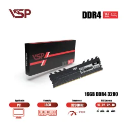 Bộ Nhớ RAM VSP 16GB DDR4 3200MHz (Tản Nhiệt Đen / CL16 / 1.2V) INTEL-AMD - Máy Tính Bàn Đắk Lắk