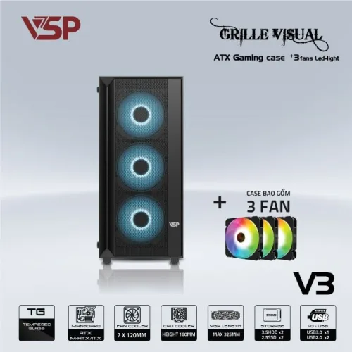 VỎ CASE MÁY TÍNH VSP GAMING V3 - ĐEN