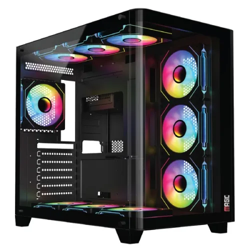 Thùng máy Magic Gaming GA-02 Curved F-ATX Support AIO 360 (Hồ Cá) Không Kèm Sẵn Fan - Đen