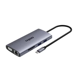 Bộ chuyển đổi đa cổng USB-C RAPOO (XD101) | USB-C to HDMI 4K 30Hz, USB-C, 3 x USB 3.0, VGA, Audio, RJ45, SD/TF Card - Máy Tính Bàn Đắk Lắk