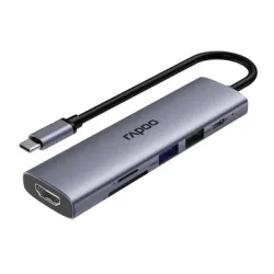 Bộ chuyển đổi đa cổng USB-C RAPOO (XD61) | USB-C to HDMI 4K 60Hz, 2 x USB-A 3.0, SD/TF Card, PD - Máy Tính Bàn Đắk Lắk