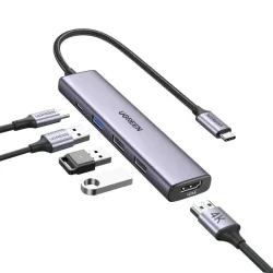 Hub USB Type-C 5 trong 1 ra HDMI 4K@30Hz, USB 2.0, USB 3.0, Sạc PD 100W Ugreen 15495 cao cấp - Máy Tính Bàn Đắk Lắk