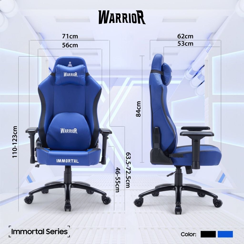 Ghế gaming WARRIOR Immortal WGC225 | Xanh, 120kg, Chân xoay, Da PU