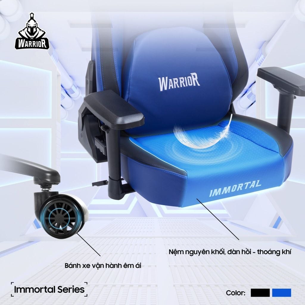Ghế gaming WARRIOR Immortal WGC225 | Xanh, 120kg, Chân xoay, Da PU