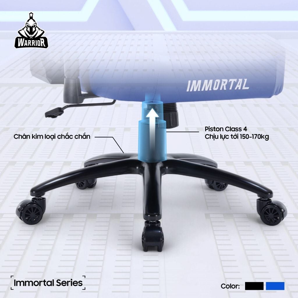 Ghế gaming WARRIOR Immortal WGC225 | Xanh, 120kg, Chân xoay, Da PU