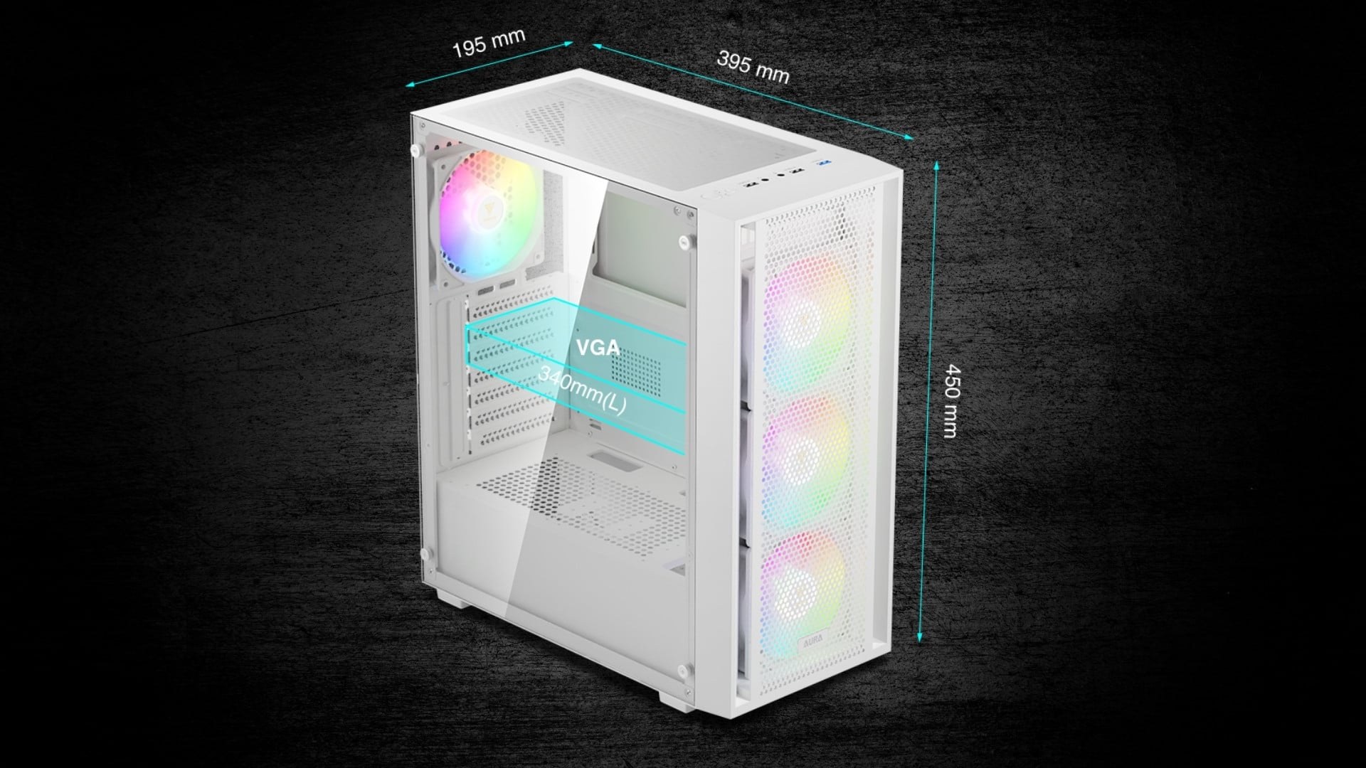 Gamdias Aura GC2 Elite ARGB F-ATX (Kèm Sẵn 4F ARGB) Trắng - Không gian lắp đặt linh hoạt – Hỗ trợ cấu hình mạnh mẽ