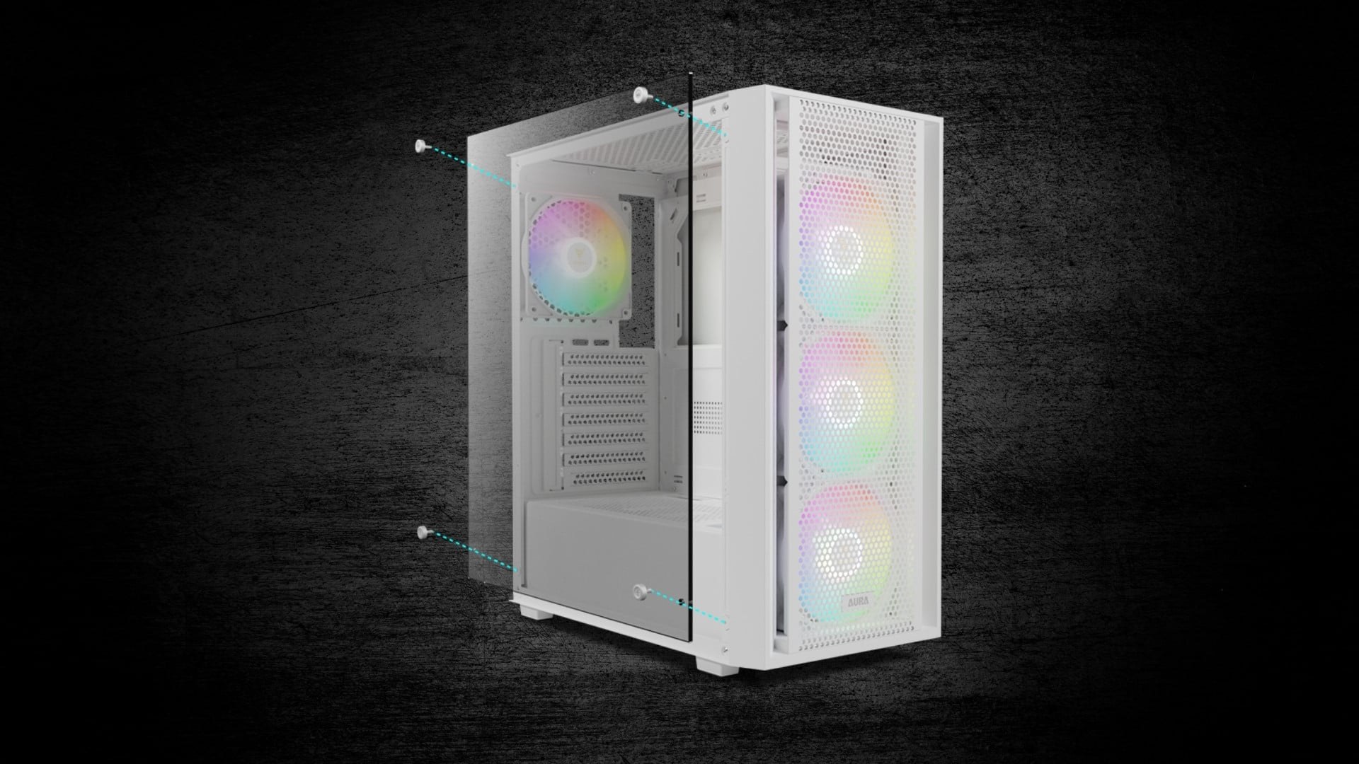 Gamdias Aura GC2 Elite ARGB F-ATX (Kèm Sẵn 4F ARGB) Trắng - Trang bị sẵn 4 quạt ARGB