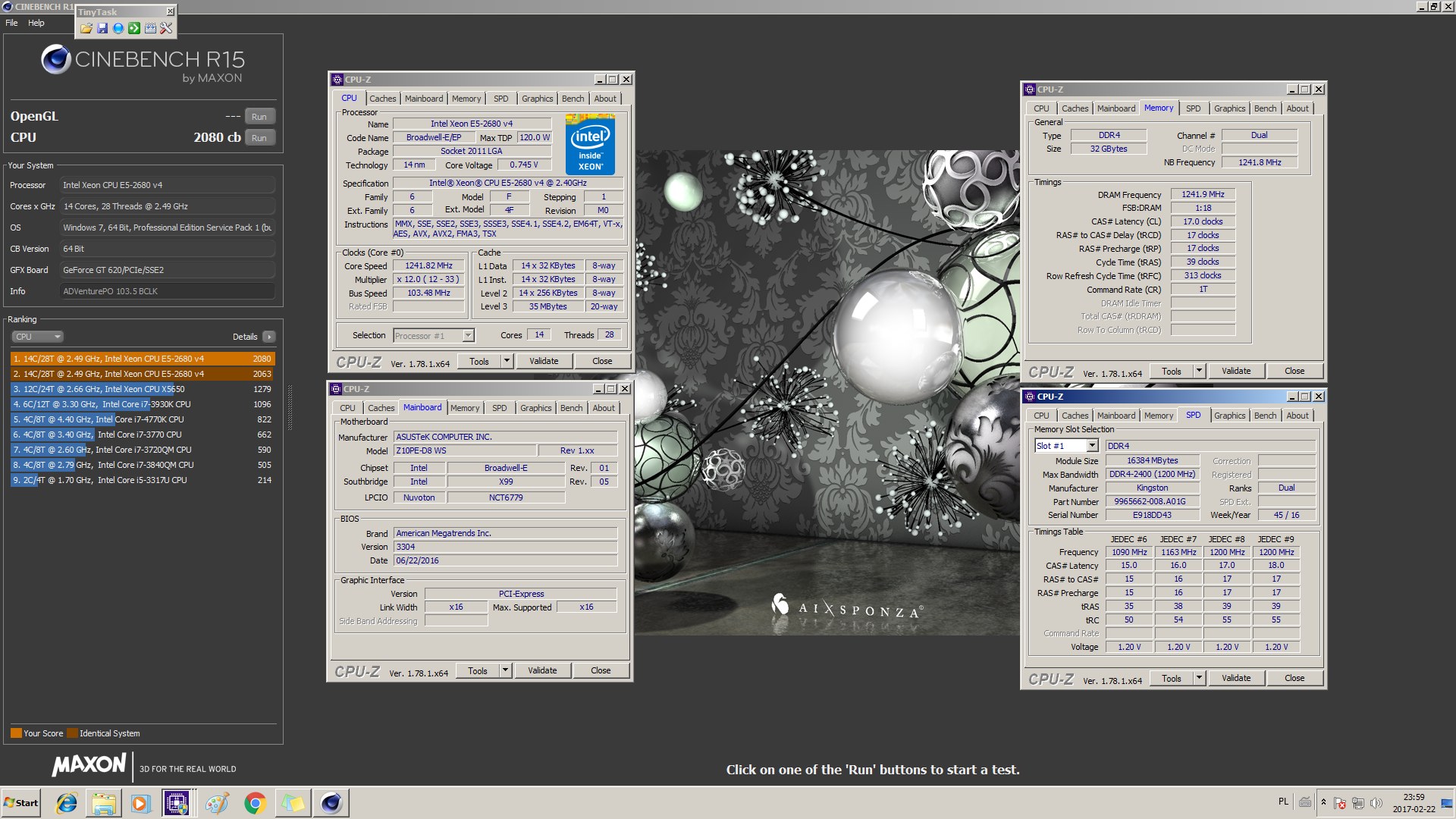 Intel Xeon Processor E5 2680 v4 (35M Cache, 2.40 GHz turbo 3.30 Ghz) 14Cores / 28 Thread TRAY