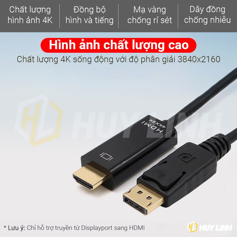 Cáp chuyển DP DisplayPort sang HDMI dài 1.8M - Hỗ trợ 4K 60Hz HL1227