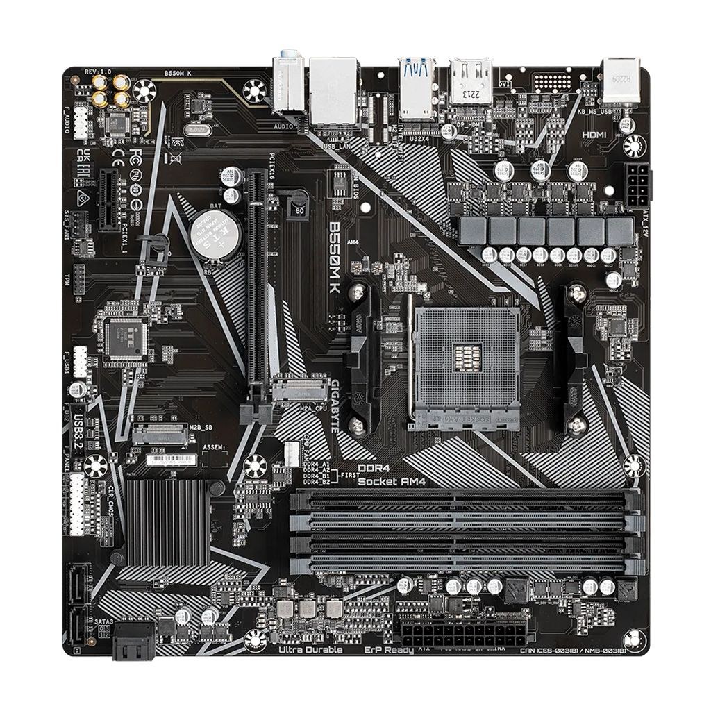 MAINBOARD GIGABYTE B550M K (AMD B550, SOCKET AM4, M-ATX, 4 KHE RAM DDR4) NEW