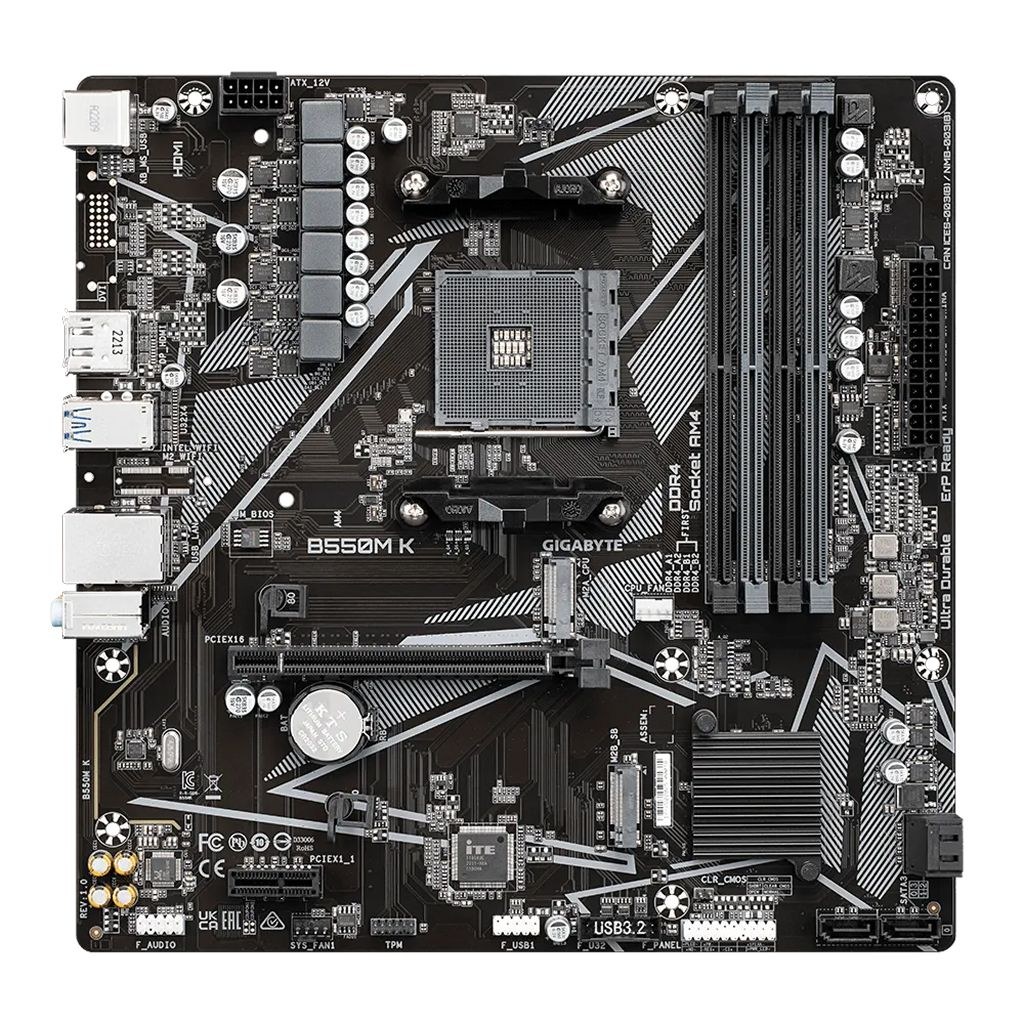 MAINBOARD GIGABYTE B550M K (AMD B550, SOCKET AM4, M-ATX, 4 KHE RAM DDR4) NEW