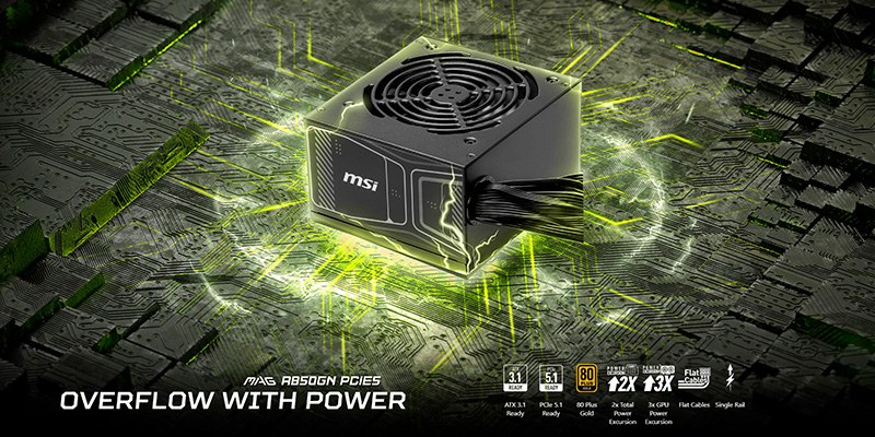 Nguồn MSI MAG A850GN PCIe 5.1 850W 80 Plus Gold