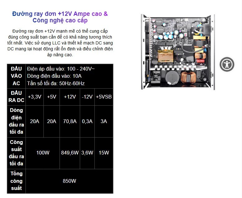 Nguồn Thermaltake TOUGHPOWER GT 850W (80plus Gold/ATX3.1/Full Modular)