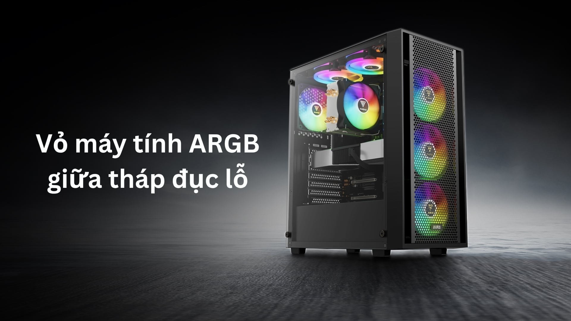 Thùng máy Gamdias Aura GC2 Elite ARGB F-ATX (Kèm Sẵn 4F ARGB) Đen