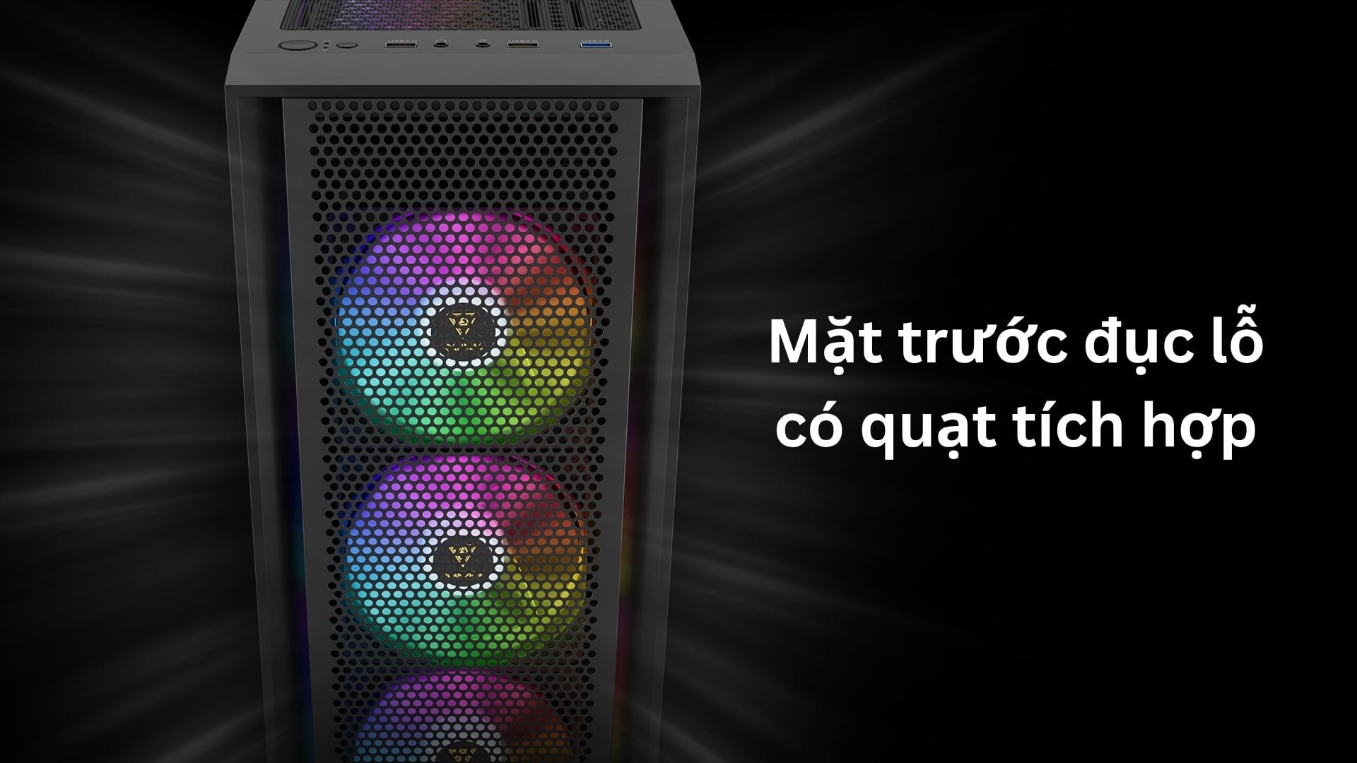 Thùng máy Gamdias Aura GC2 Elite ARGB F-ATX (Kèm Sẵn 4F ARGB) Đen - 4 quạt ARGB tích hợp sẵn