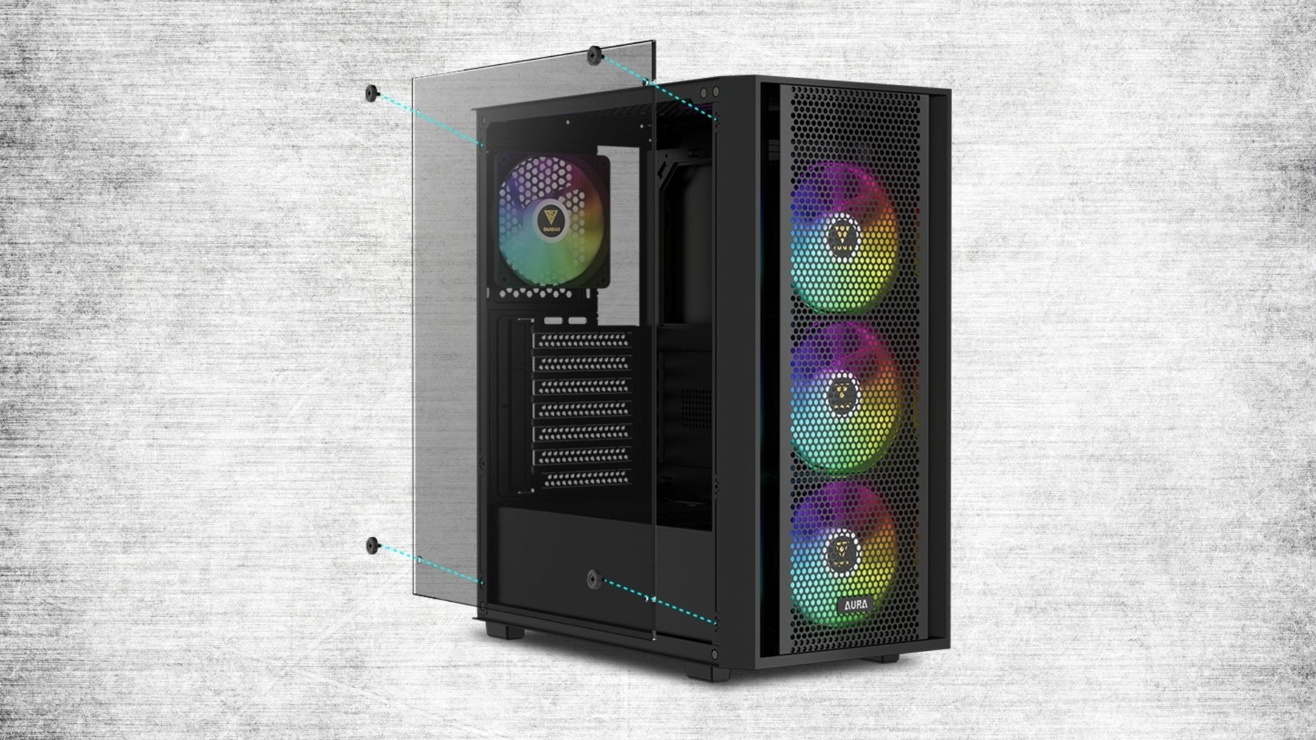 Thùng máy Gamdias Aura GC2 Elite ARGB F-ATX (Kèm Sẵn 4F ARGB) Đen - Cửa kính cường lực liền mạch