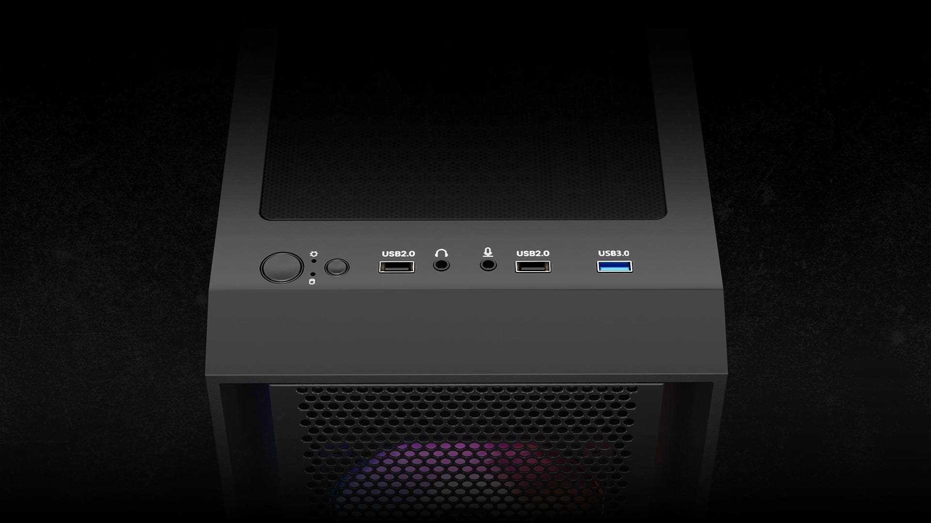Thùng máy Gamdias Aura GC2 Elite ARGB F-ATX (Kèm Sẵn 4F ARGB) Đen - Cổng kết nối đầy đủ
