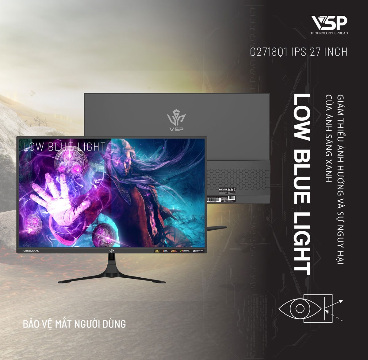 Màn Hình Gaming VSP G2718Q1 (27 inch IPS 2K 180Hz 1ms) Phẳng New