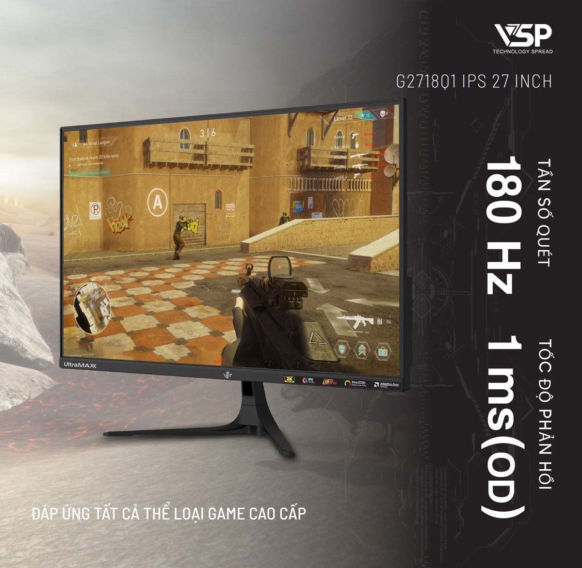 Màn Hình Gaming VSP G2718Q1 (27 inch IPS 2K 180Hz 1ms) Phẳng New