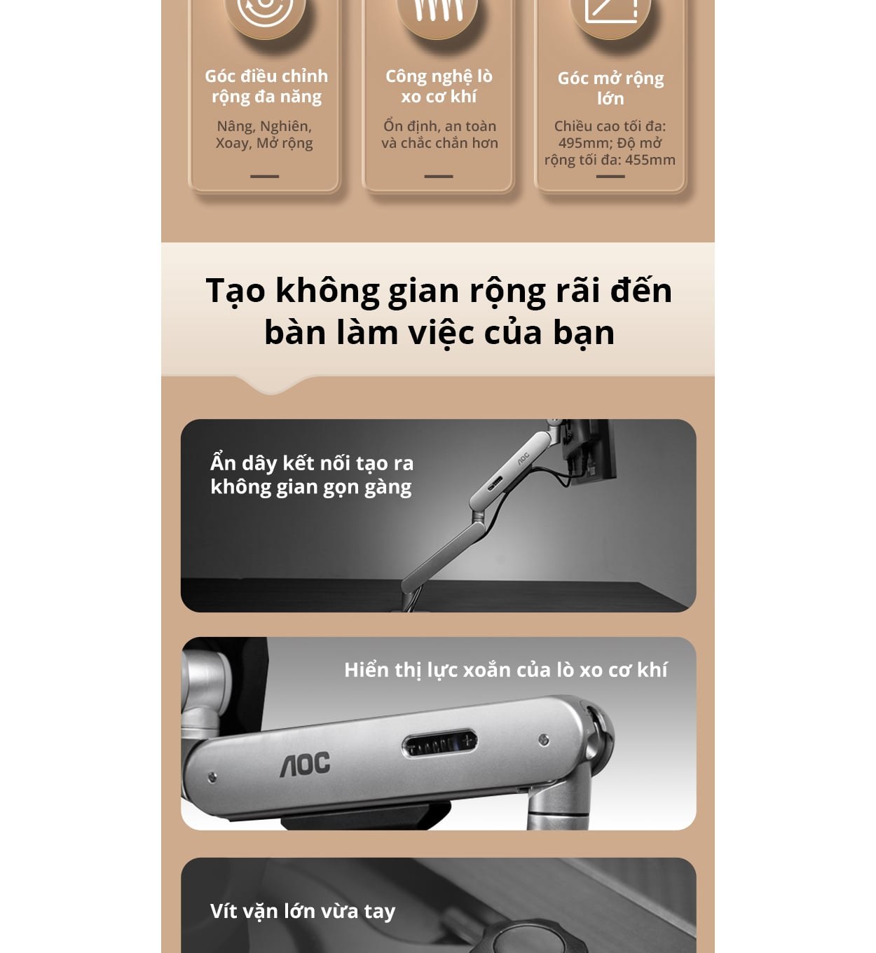Giá treo màn hình đôi AOC AM420S - Bạc | 17 - 34 inch