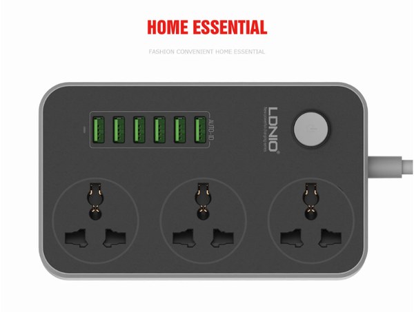 Ổ CẮM ĐIỆN ĐA NĂNG LDNIO SC3604 – 03 CHẤU + 06 CỔNG USB – CHUẨN CHÂN CẮM EU